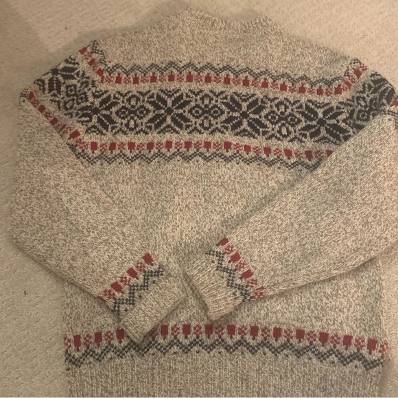 Vintage LL BEAN Wool Fair Isle Sweater Light Beige Blue and Red Size Large - Picture 7 of 7